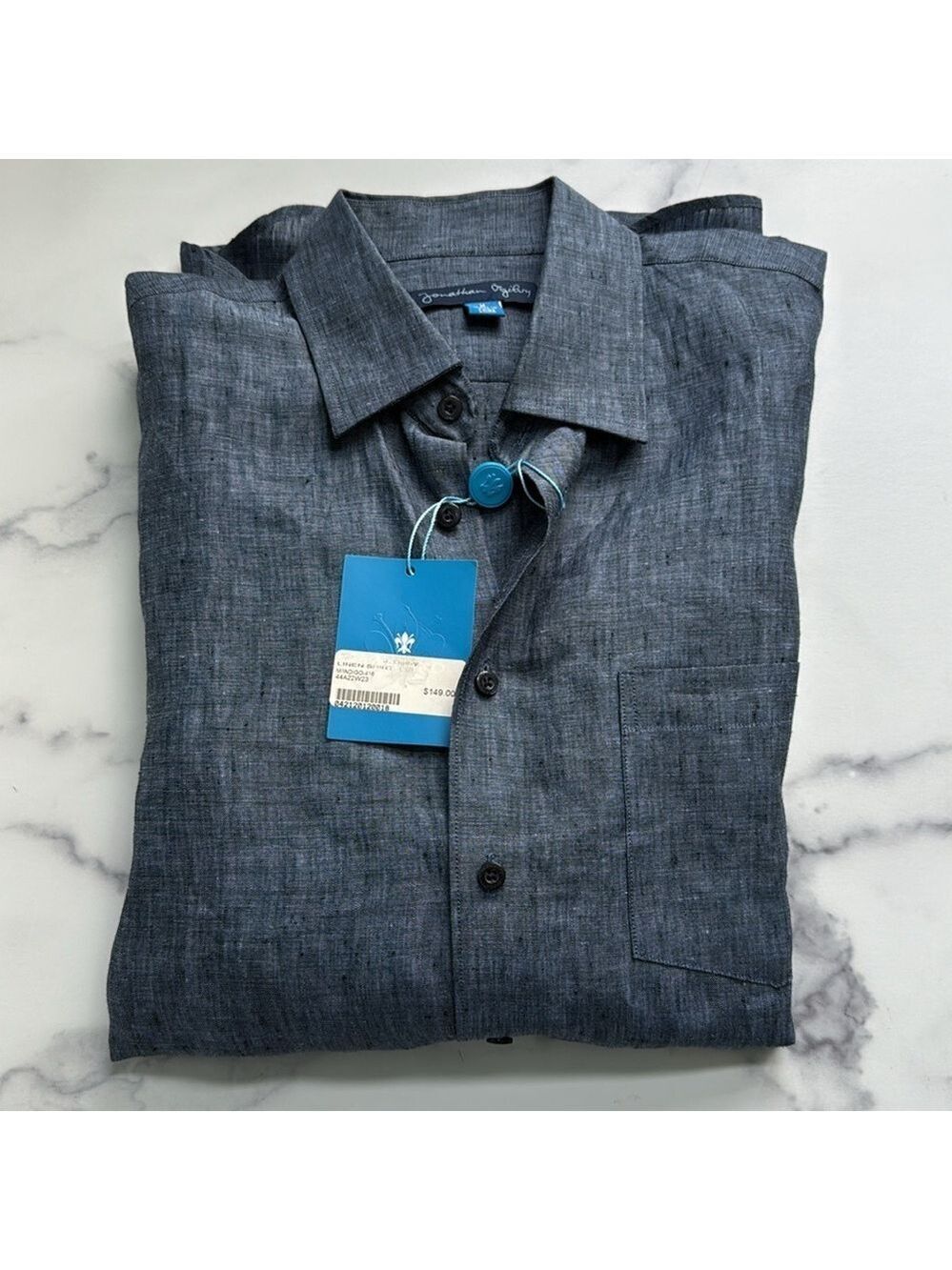 Jonathan Ogilvy Linen Button Down Chambray Blue Shirt Size Med NWT